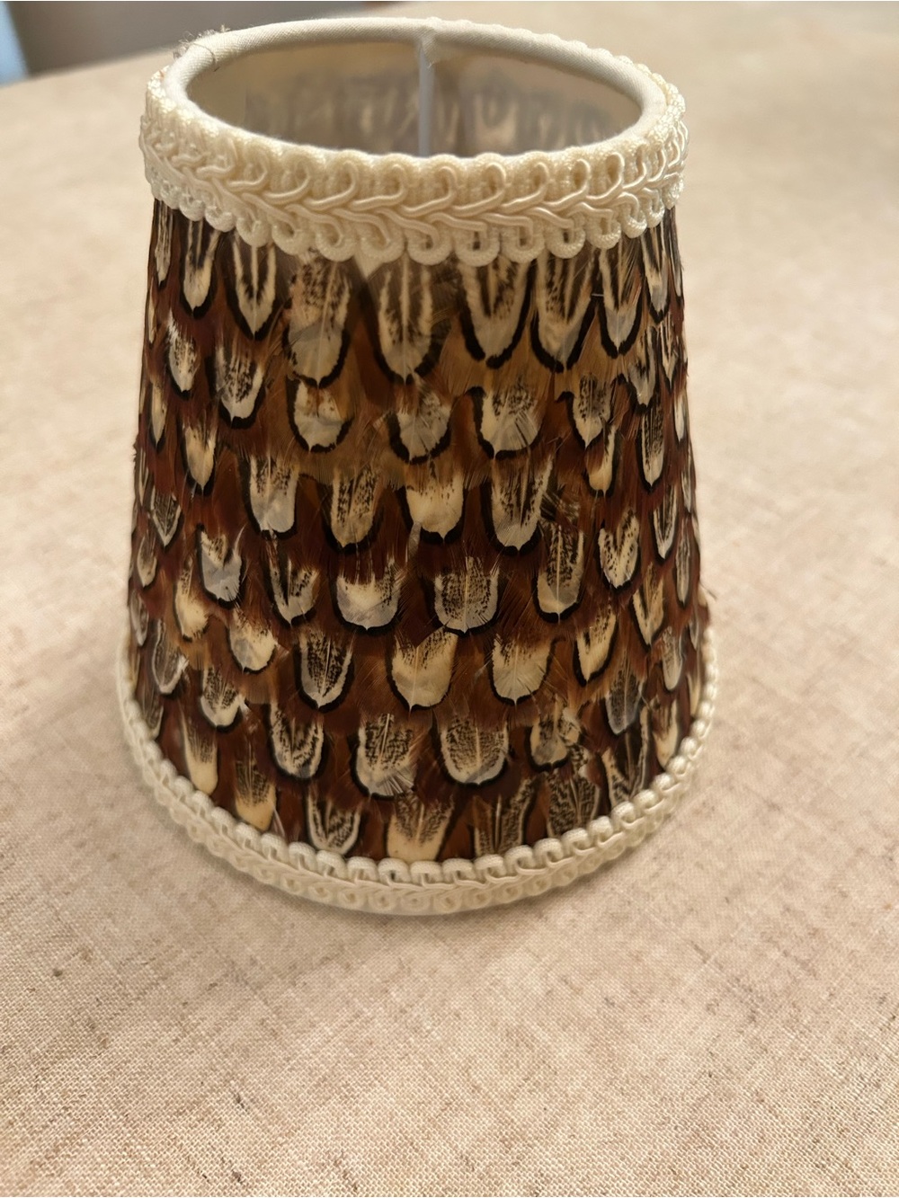 Custom Feather & trim covered lamp shade.